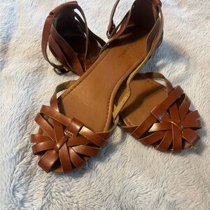 Aeropostale Brown Leather Sandals with Woven Design